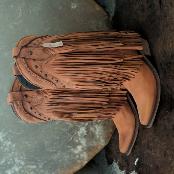 LIBERTY BLACK Vegas Faggio fringed snip toe ladies cowboy western boots sz 7 NWT - Picture 2 of 15